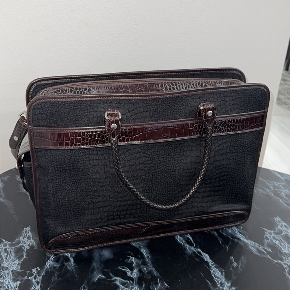 BRIGHTON Martha Bag Briefcase Bag Laptop IPad Large Bag Black Brown AUTHENTIC - Picture 7 of 16